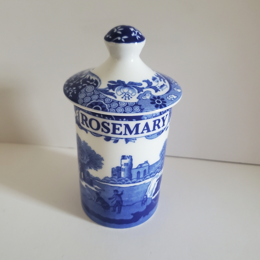 Spode Blue Italian Porcelain Rosemary Spice Jar 4.5"